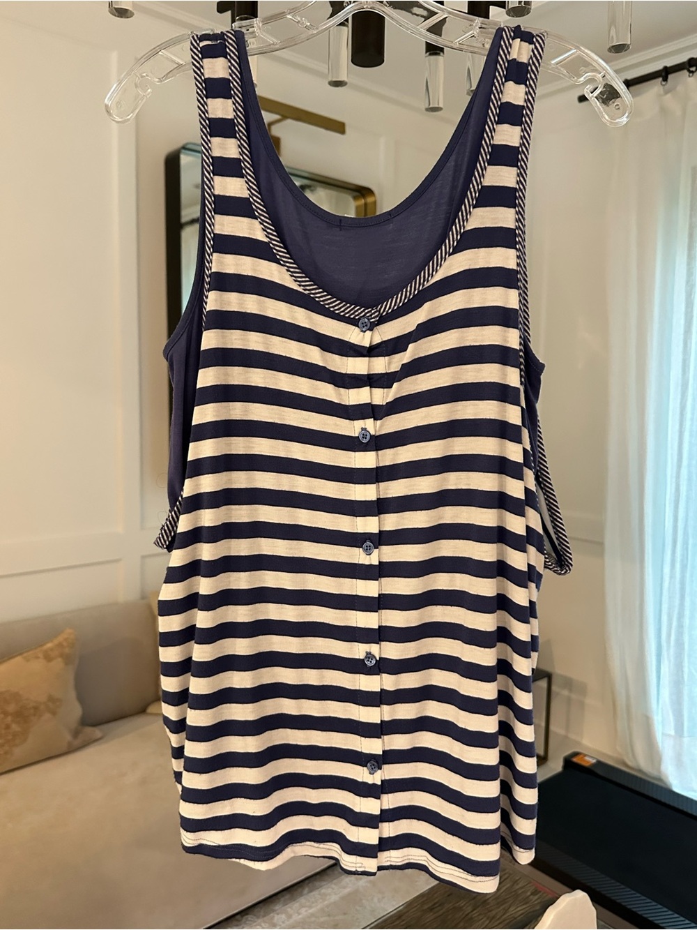 Ella Moss Navy and Cream Striped Button-Back Tank